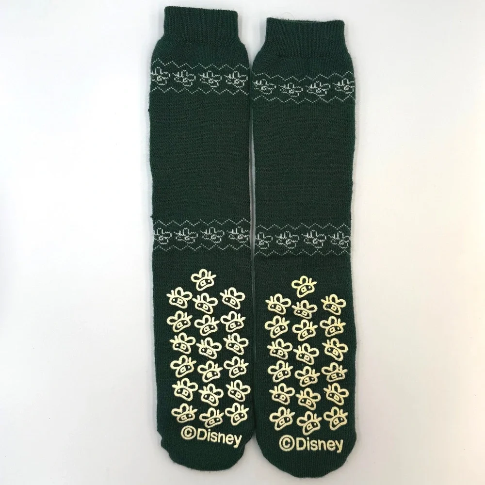 Disney‎ Winnie the Pooh Slipper Socks Green Knit Non Slip Bee Grip Crew Socks